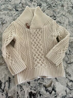 Children's Cream Cable-Knit Shawl Collar Sweater